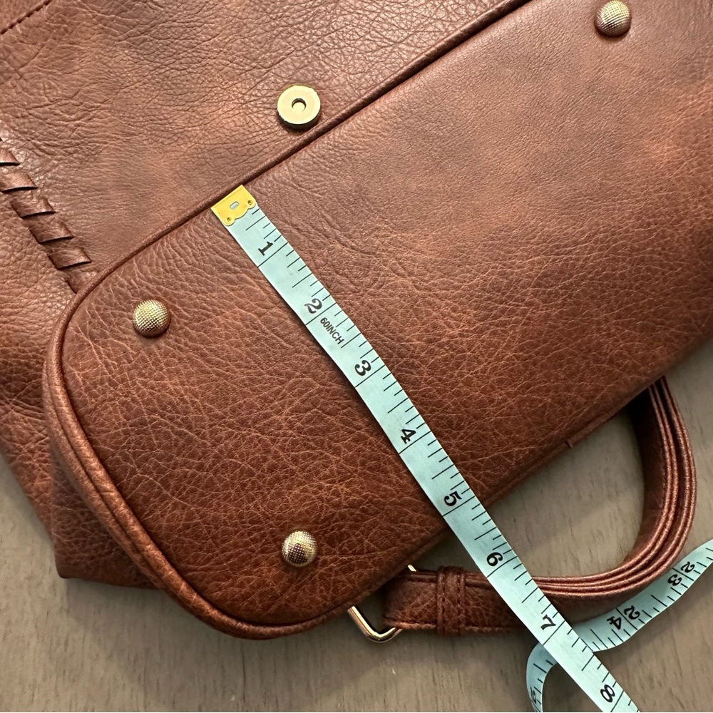 ALYSSA Faux Vegan Leather Whipstitch Brown Backpack New - Picture 11 of 13